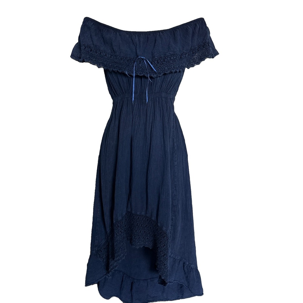 Sea Spice Women's Dress Small Navy Crochet 100% Peruvian Cotton Resortwear